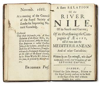 LOBO, JERÓNIMO, S.J. A Short Relation of the River Nile, of its Sourse and Current . . . and of other Curiosities.  1669